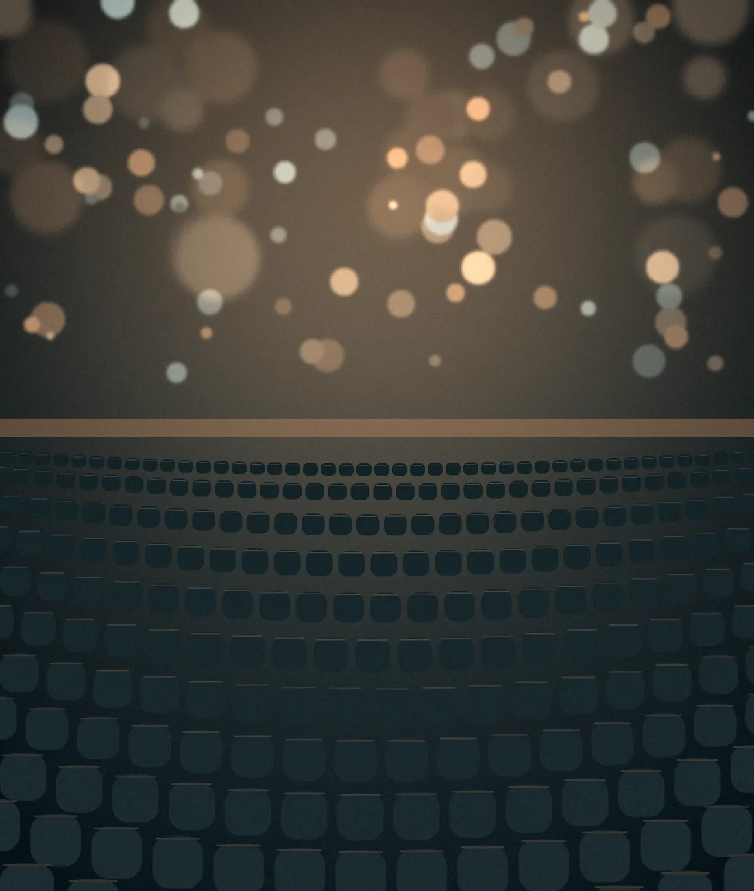 Placeholder illustration: rows of empty seats in a softly lit auditorium